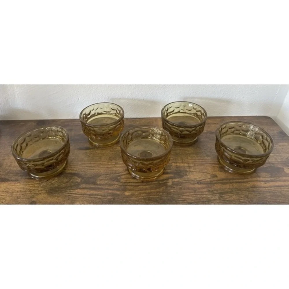 5-PC Vintage Fostoria Pebble Beach Glass Yellow Marigold Amber Sherbet Foot Bowl